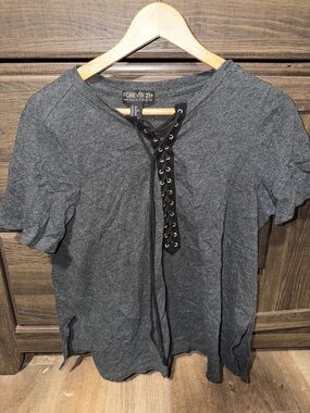 Forever 21 Charcoal Gray Lace-Up Front cropped Tee